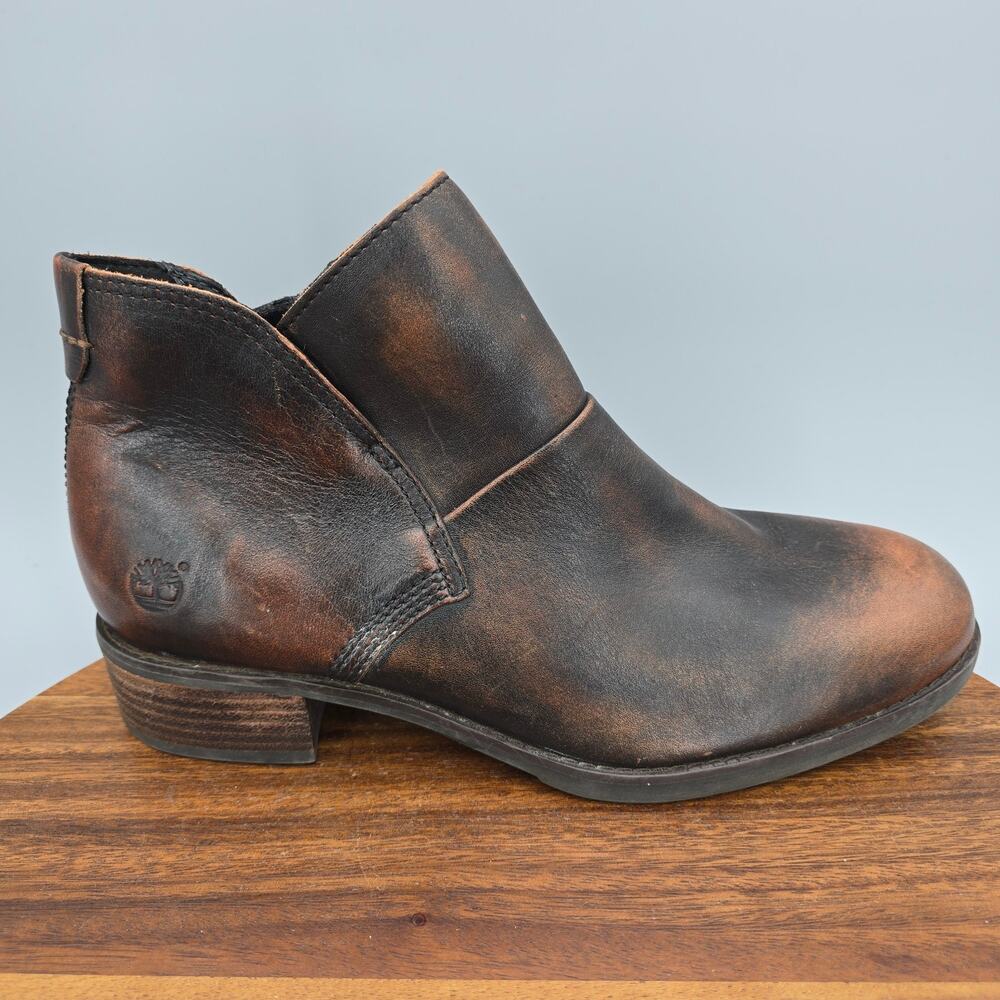 Timberland Boots Womens 9.5 Brown Leather Block Heel Zip Chelsea Ankle Booties